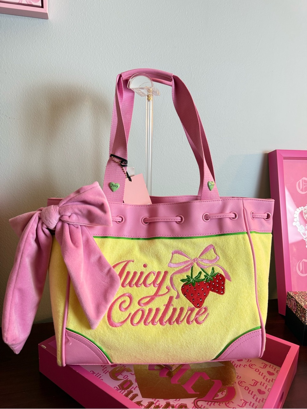 Juicy Couture Pink & Yellow Strawberry Tote Bag
